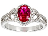 Pre-Owned Red Lab Created Ruby with Lab Created White Sapphire Rhodium Over Sterling Silver Ring 1.6