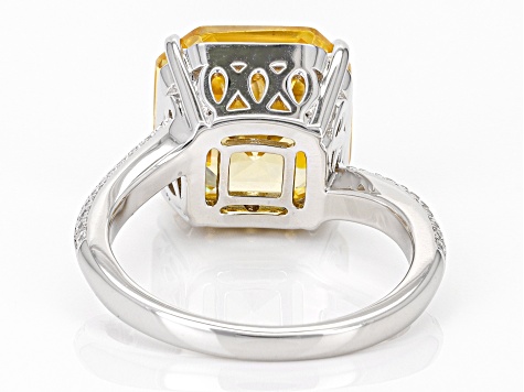 Pre-Owned Yellow And White Cubic Zirconia Platinum Over Sterling Silver Asscher Cut Ring 13.80ctw