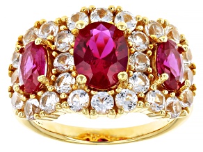Pre-Owned Lab Created Ruby with Lab Created White Sapphire 18k Yellow Gold Over Sterling Silver Ring