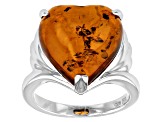 Pre-Owned Heart-Shaped Cabochon Amber Rhodium Over Sterling Silver Solitaire Ring