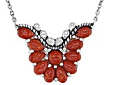 Pre-Owned Red Sponge Coral Rhodium Over Sterling Silver Necklace