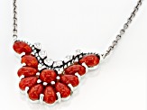 Pre-Owned Red Sponge Coral Rhodium Over Sterling Silver Necklace