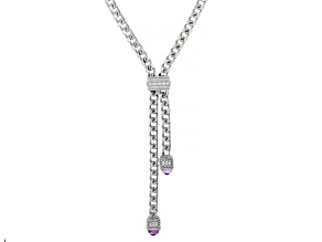 Pre-Owned Judith Ripka Amethyst & Cubic Zirconia Rhodium Over Sterling Silver Verona Lariat Necklace