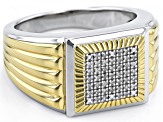 Pre-Owned White Diamond Rhodium & 14k Yellow Gold Over Sterling Silver Mens Cluster Ring 0.10ctw