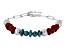 Pre-Owned Blue Turquoise & Coral Rhodium Over Silver Paperclip Bracelet