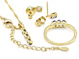 Pre-Owned Blue Tanzanite 18k Yellow Gold Over Sterling Silver Ring, Earrings & Pendant with Chain Se