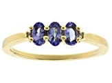 Pre-Owned Blue Tanzanite 18k Yellow Gold Over Sterling Silver Ring, Earrings & Pendant with Chain Se