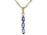 Pre-Owned Blue Tanzanite 18k Yellow Gold Over Sterling Silver Ring, Earrings & Pendant with Chain Se