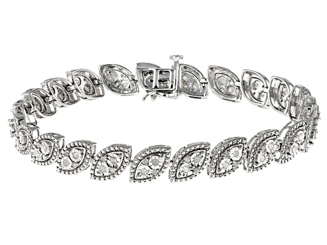 Pre-Owned White Diamond Rhodium Over Sterling Silver Tennis Bracelet 1.00ctw