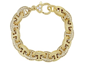 Pre-Owned Judith Ripka White Cubic Zirconia 14k Gold Clad Mariner Link Verona Bracelet 2.59ctw