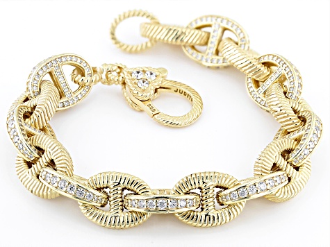 Pre-Owned Judith Ripka White Cubic Zirconia 14k Gold Clad Mariner Link Verona Bracelet 2.59ctw