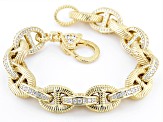 Pre-Owned Judith Ripka White Cubic Zirconia 14k Gold Clad Mariner Link Verona Bracelet 2.59ctw