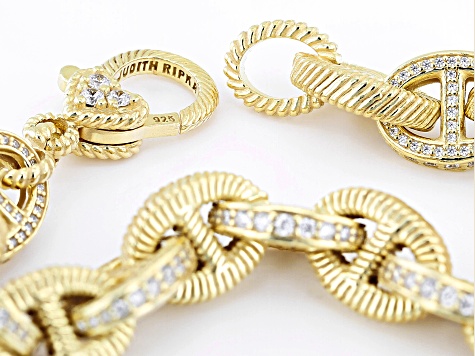 Pre-Owned Judith Ripka White Cubic Zirconia 14k Gold Clad Mariner Link Verona Bracelet 2.59ctw