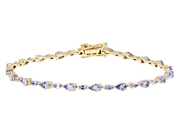 Picture of Pre-Owned Tanzanite 18k Yellow Gold Over Sterling Silver Tennis Bracelet 4.79ctw