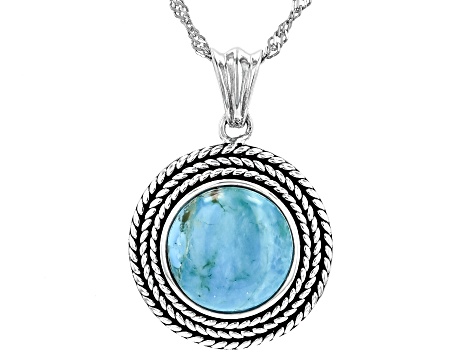 Pre-Owned Blue Turquoise Rope Design Sterling Silver Pendant With Chain