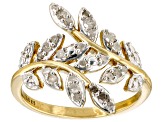 Pre-Owned White Diamond 14k Yellow Gold Over Sterling Silver Bypass Leaf Ring 0.35ctw