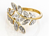 Pre-Owned White Diamond 14k Yellow Gold Over Sterling Silver Bypass Leaf Ring 0.35ctw
