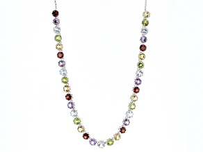 Pre-Owned Multicolor Multi-Gem Rhodium Over Sterling Silver Necklace 28.98ctw