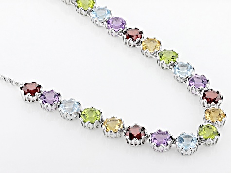 Pre-Owned Multicolor Multi-Gem Rhodium Over Sterling Silver Necklace 28.98ctw