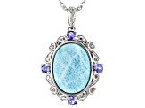 Pre-Owned Blue Larimar Rhodium Over Sterling Silver Pendant with Chain 0.41ctw