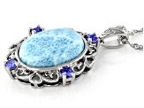 Pre-Owned Blue Larimar Rhodium Over Sterling Silver Pendant with Chain 0.41ctw