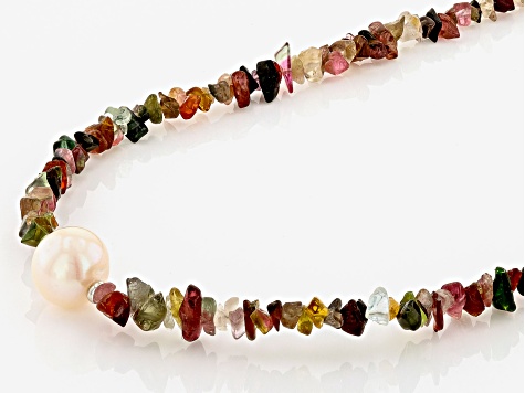 Pre-Owned Multi-Tourmaline Rhodium Over Sterling Silver Necklace