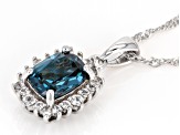 Pre-Owned Teal Lab Created Spinel Rhodium Over Sterling Silver Pendant With Chain 2.19ctw