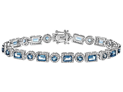 Pre-Owned London Blue Topaz Rhodium Over Sterling Silver Tennis Bracelet 10.93ctw