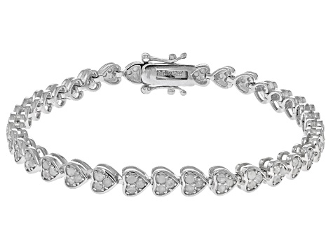 Pre-Owned White Diamond Rhodium Over Sterling Silver Heart Tennis Bracelet 2.00ctw