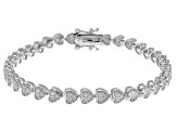 Pre-Owned White Diamond Rhodium Over Sterling Silver Heart Tennis Bracelet 2.00ctw
