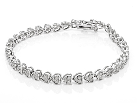 Pre-Owned White Diamond Rhodium Over Sterling Silver Heart Tennis Bracelet 2.00ctw