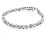 Pre-Owned White Diamond Rhodium Over Sterling Silver Heart Tennis Bracelet 2.00ctw