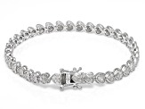 Pre-Owned White Diamond Rhodium Over Sterling Silver Heart Tennis Bracelet 2.00ctw