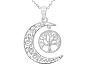 Pre-Owned Sterling Silver Fairy Tree And Moon Pendant With Chain