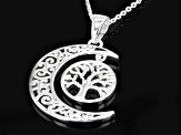 Pre-Owned Sterling Silver Fairy Tree And Moon Pendant With Chain