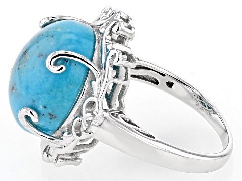 Pre-Owned Blue Kingman Turquoise Rhodium Over Sterling Silver Ring ...