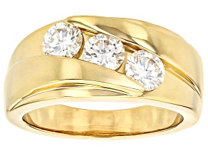Pre-Owned Moissanite 14k Yellow Gold Over Silver 3 Stone Ring .99ctw DEW