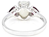 Pre-Owned White Rainbow Moonstone With Raspberry Color Rhodolite Rhodium Over Sterling Silver Ring .