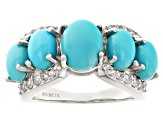 Pre-Owned Sleeping Beauty Turquoise With White Zircon Rhodium Over Sterling Silver Ring 0.50ctw