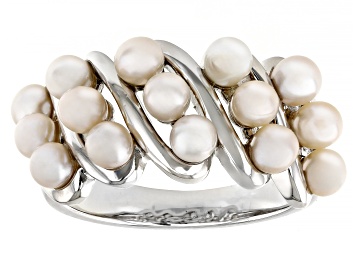 Picture of Pre-Owned White Cultured Freshwater Pearl Rhodium Over Sterling Silver Ring