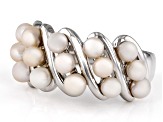 Pre-Owned White Cultured Freshwater Pearl Rhodium Over Sterling Silver Ring