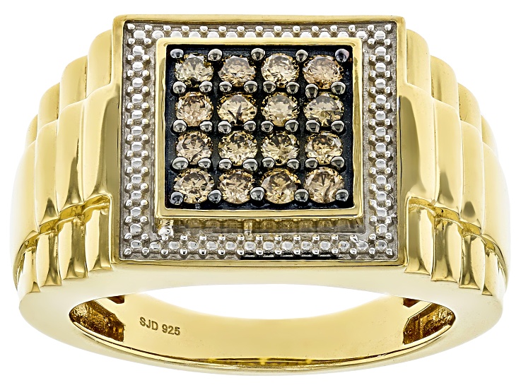 Pre-Owned Champagne Diamond 14k Yellow Gold Over Sterling