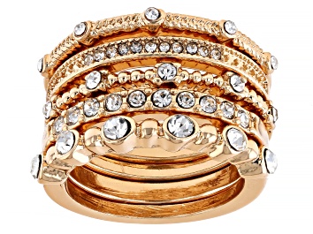Picture of Pre-Owned White Crystal Gold Tone Set of 5 Rings
