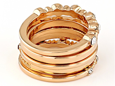 Pre-Owned White Crystal Gold Tone Set of 5 Rings