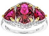 Pre-Owned Red Lab Created Ruby Rhodium Over Sterling Silver Ring 4.39ctw