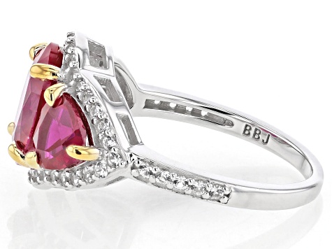 Pre-Owned Red Lab Created Ruby Rhodium Over Sterling Silver Ring 4.39ctw