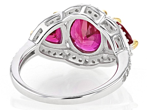 Pre-Owned Red Lab Created Ruby Rhodium Over Sterling Silver Ring 4.39ctw