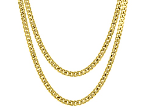 Pre-Owned 18k Yellow Gold Over Bronze 3.9mm Curb 18 & 20 Inch Chain Set of 2