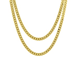 Pre-Owned 18k Yellow Gold Over Bronze 3.9mm Curb 18 & 20 Inch Chain Set of 2