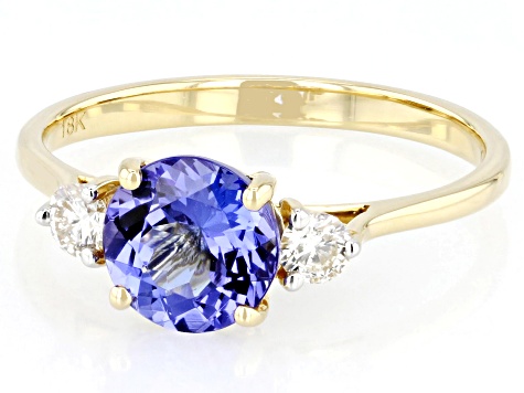 Pre-Owned Blue Tanzanite With White Diamond 18k Yellow Gold Ring 1.53ctw